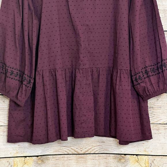 Lane Bryant Women's Top Size 20 Maroon/Burgundy Embroidered V-Neck 3/4 Sleeve - Picture 7 of 10